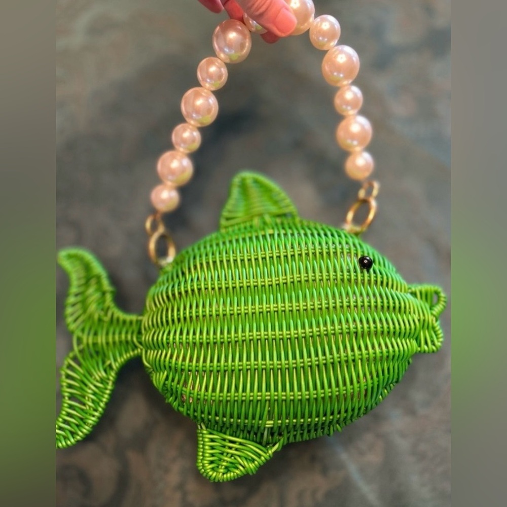 Rare green fish purse with pearl handle